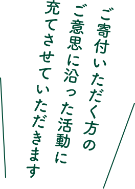 ご寄付いただく方のご意思に沿った活動に充てさせていただきます