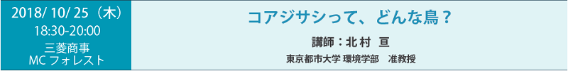 2018/10/ 25（木）18:30-20:00三菱商事MCフォレスト コアジサシって、どんな鳥？講師：北村亘 東京都市大学 環境学部准教授