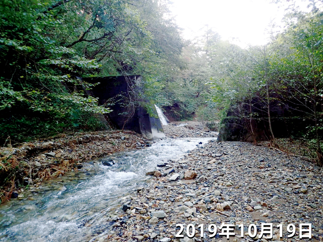 植物がなくなり河原がむき出しになった２号ダム付近の写真