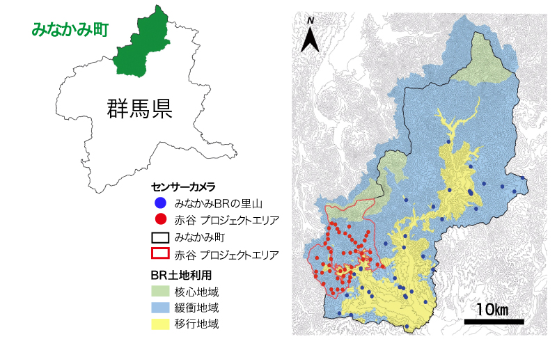 みなかみ町の地図とセンサーの位置を示した画像