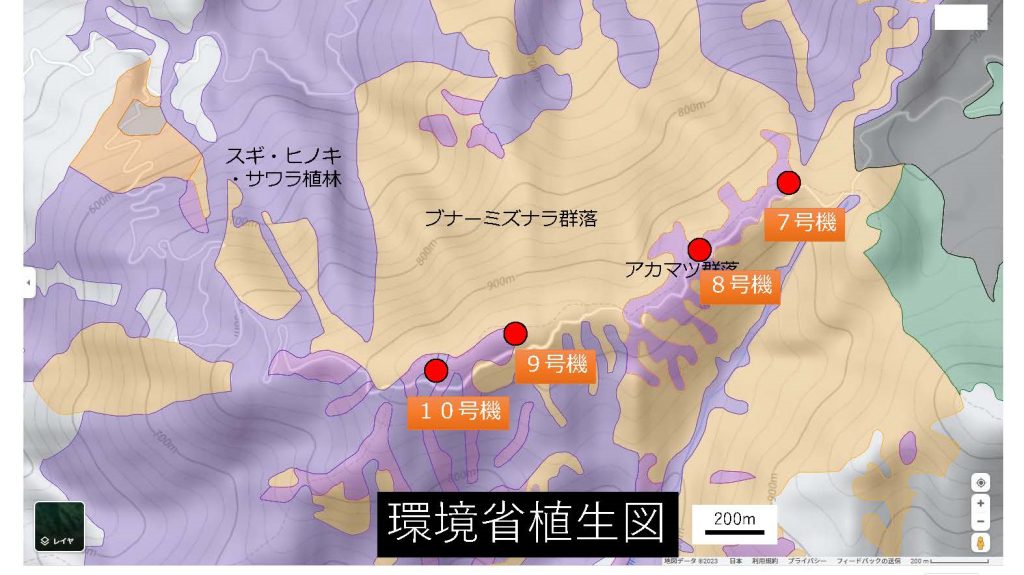 環境省植生図を示した図