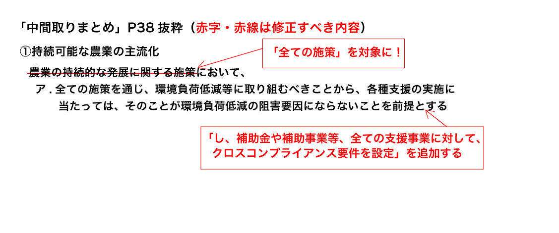 「中間取りまとめ」P38抜粋（赤字・赤線は修正すべき内容）