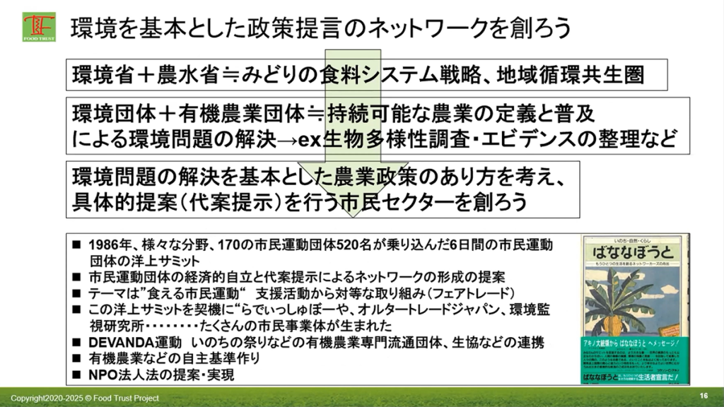 環境を基本とした政策提言のネットワークを創ろう