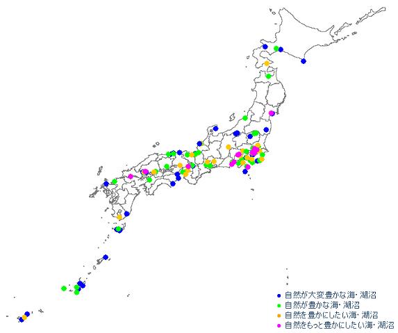 調査ポイントを色分けで表記した日本地図