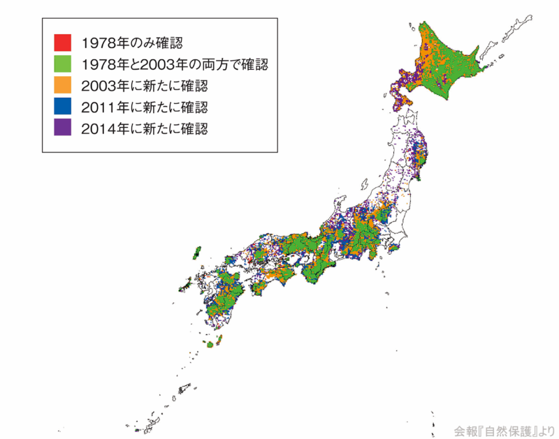 ニホンジカの分布域（メッシュ数）
