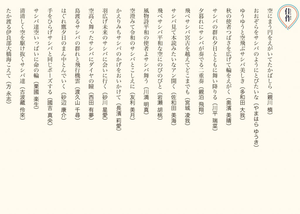 サシバ俳句佳作20作品