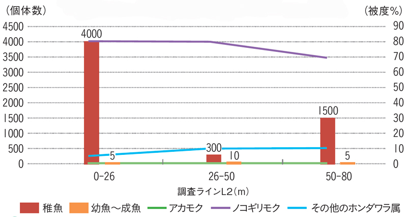 個体数と被度の関係を示したグラフの画像