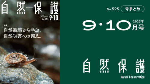 会報『自然保護』No.595　2023年9・10月号　特集:自然観察から学ぶ、自然災害への備え。