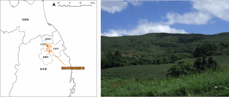 事業予定地の位置を示した地図の画像と現地の風景画像
